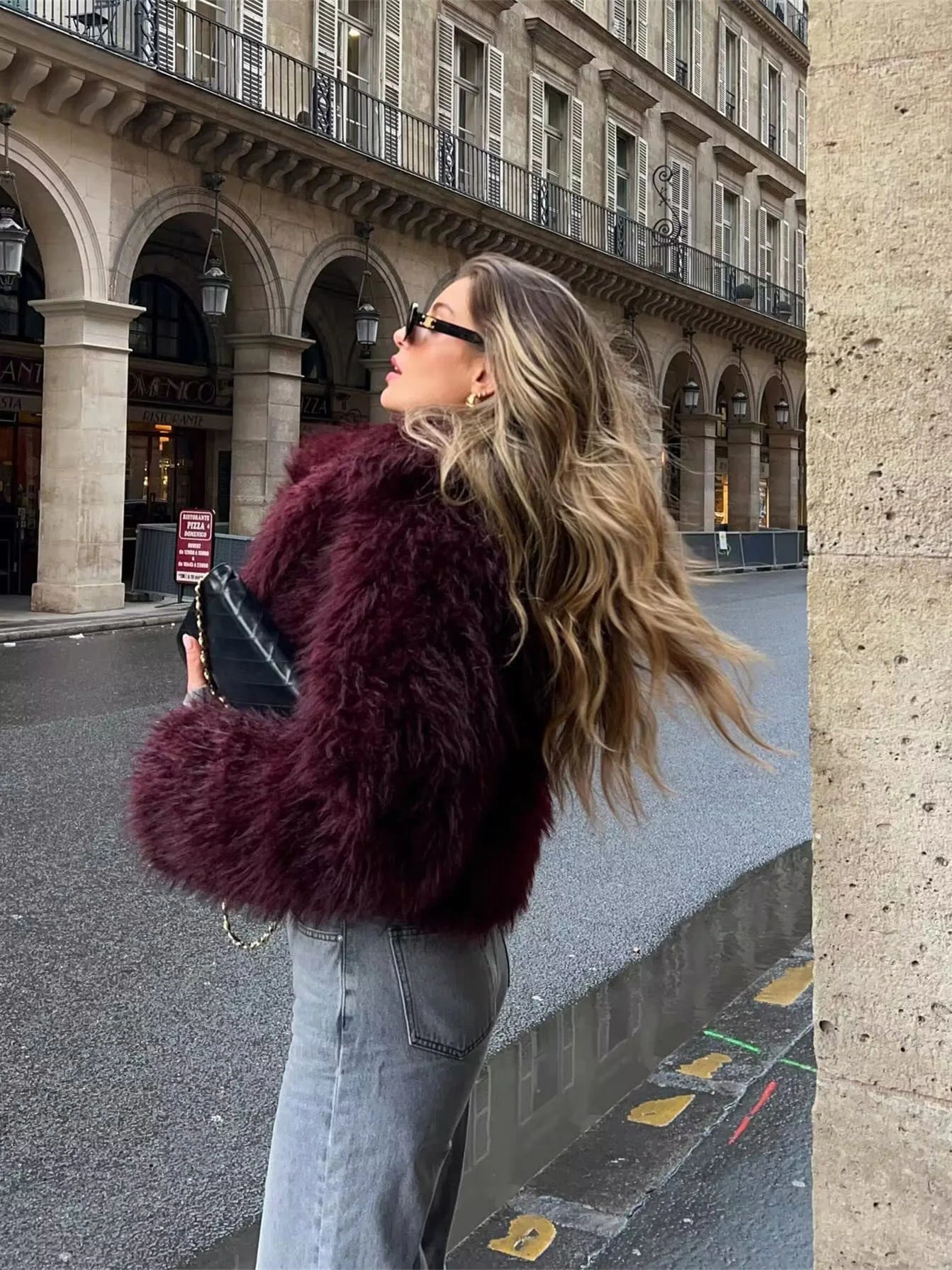 Burgundy Faux Fur Jacket