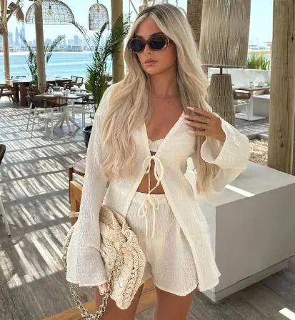 Long-sleeved Lace-up Shorts Suit